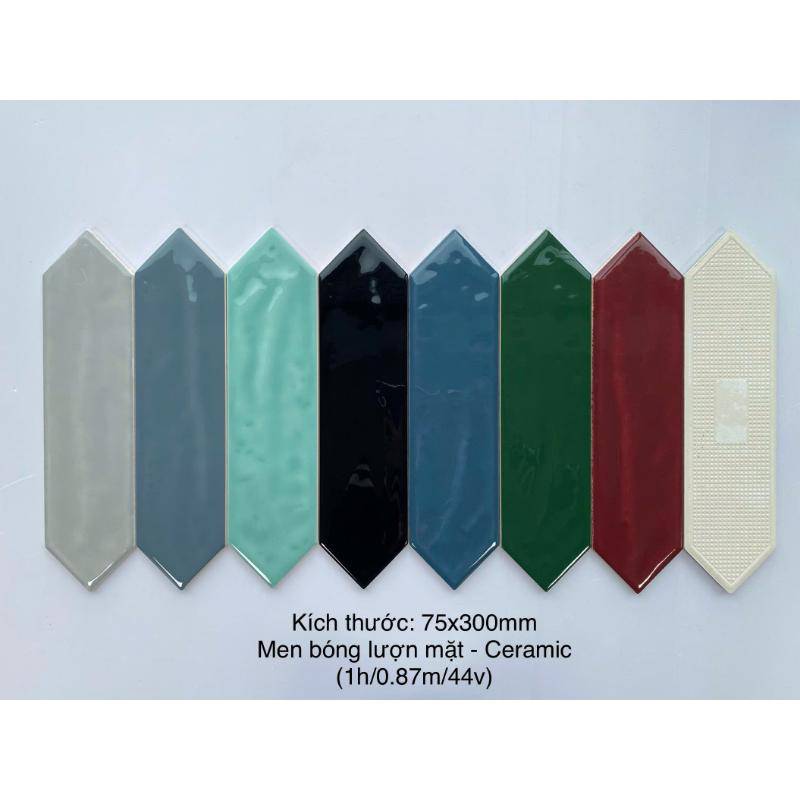 Gạch thẻ mũi tên màu đen bóng KT 75x300mm mã 990013
