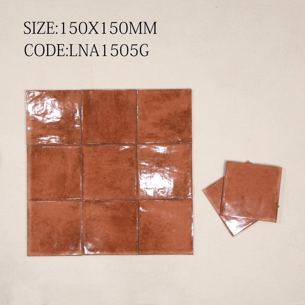 Gạch thẻ Porcelain bóng lượn KT 150x150mm mã 1505G